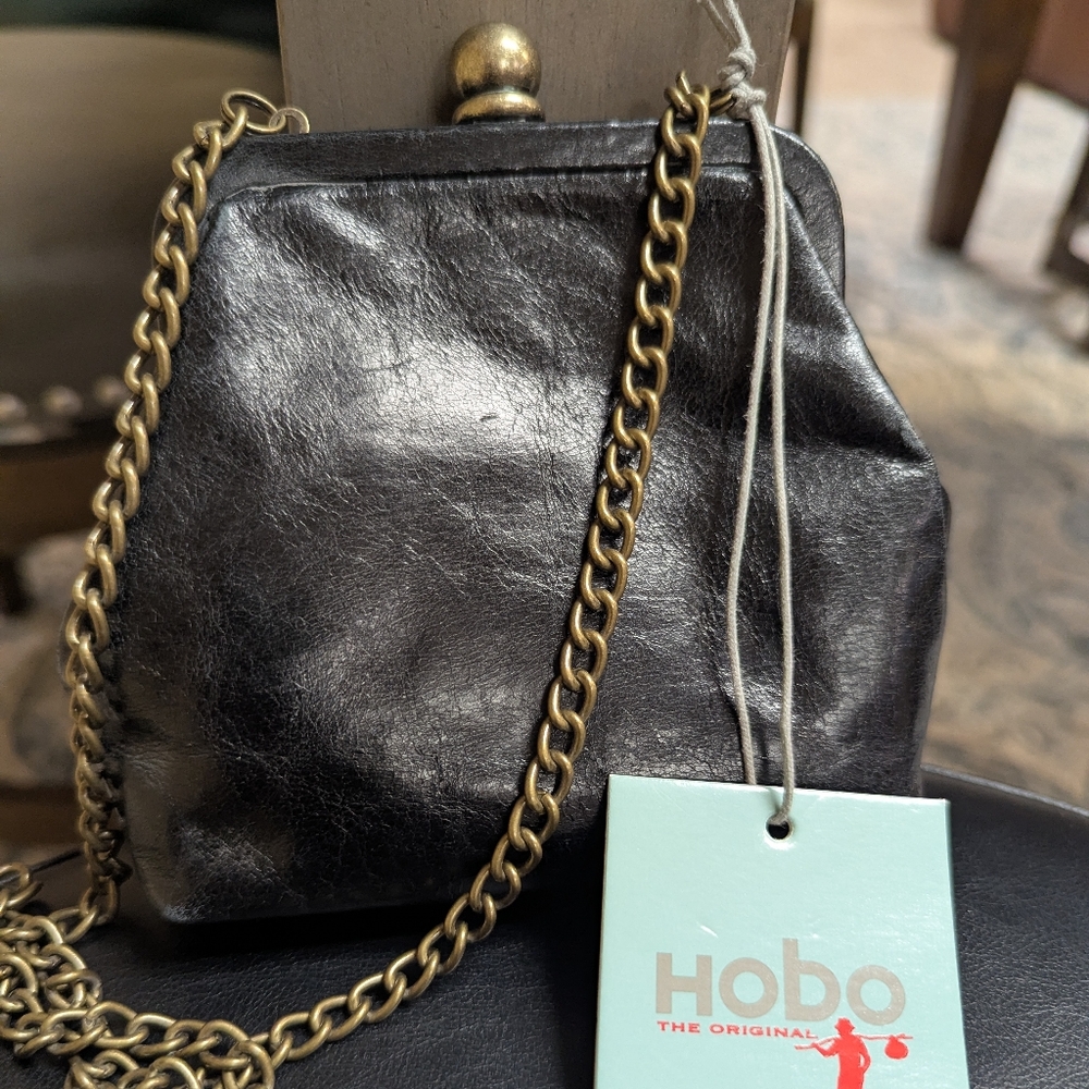 HOBO Black Leather Crossbody/Mini Bag with Gold Chain